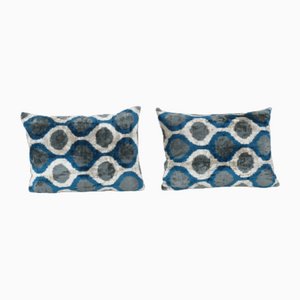 Blue Ikat Velvet Cushion Covers, 2010s, Set of 2