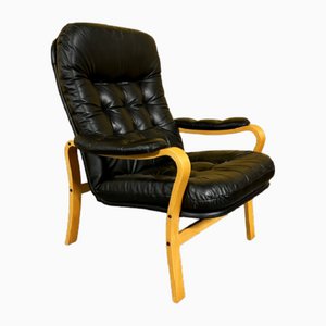 Vintage Danish Bentwood Armchair in Black Leather