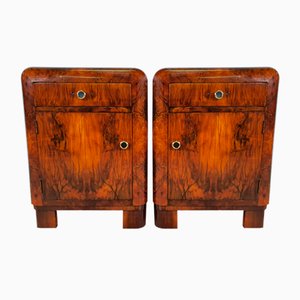 Art Bedside Tables with Brass Knobs, 1940s, Set of 2