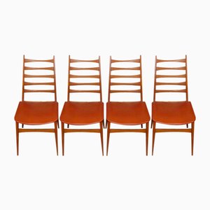 Chairs in Teak and Leather, 1960s, Set of 4