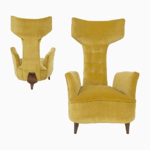Vintage Armchairs in Wood and Velvet by Renzo Zavanella, 1950s, Set of 2