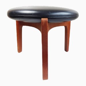 Tabouret Vintage en Teck avec Revêtement en Faux Cuir Noir par Sven Ellekaer pour Christian Linneberg, 1960s