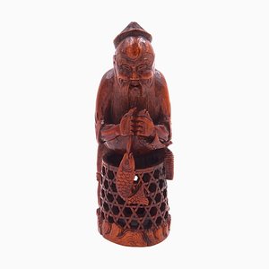 Bamboo Wood Sculpture Depicting a Fisherman, China, Early 1900s