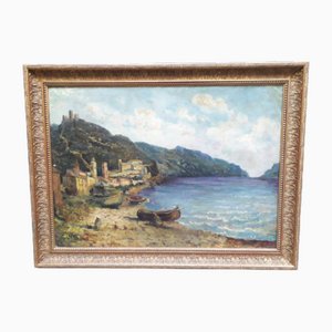 Côte Ligurienne, Italie, 1950s, Huile sur Carton