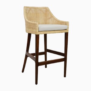 Bar Stool in Wooden and Rattan, France