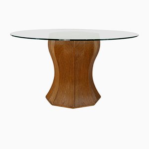 Table de Salle à Manger Ronde en Rotin, Italie, 1970s