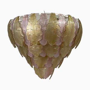 Lampadario Art Deco dorato e rosa in vetro di Murano, Italia, inizio XXI secolo