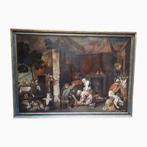 Französischer Schulkünstler, Figurative Szene, Ende 1800, Öl auf Leinwand, Gerahmt