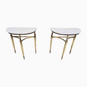 Nightstands or Console Tables with Marble Tops and Brass Legs, Italy, 1950s, Set of 2