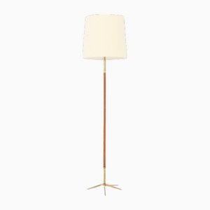 Spanish Floor Lamp in Brass and Leather, 1950s