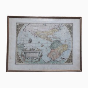 Antique Watercolor Print Map or the Americas, 1890s