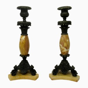 Antique French Sienna Marble Candleholder, 1800s, Set of 2