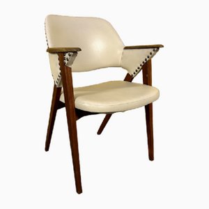 Danish Teak Armchair in Cream Leather, 1960s