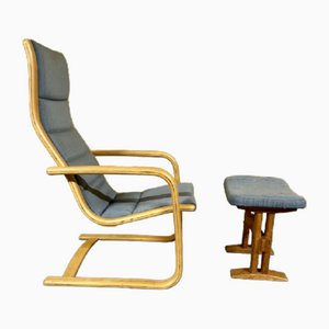 Scandinavian Easy Chair & Footstool by Yngve Ekstrom for Swedese, 1960s, Set of 2
