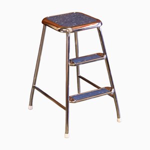 Step Stool with Original Blue Upholstery from AWAB, Sweden, 1950s