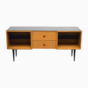 Mid-Century Sideboard in Wood and Black Glass, 1950s