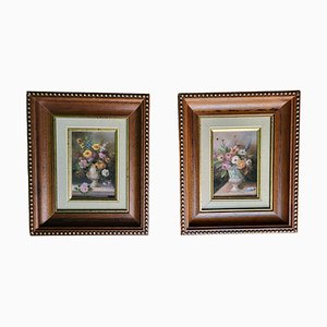 Gullini, bodegones de coloridos ramos de flores, principios del siglo XX, óleo sobre lienzo, enmarcado, juego de 2