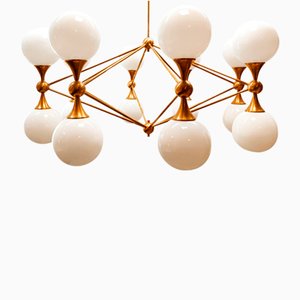 Lampadario a 16 luci in ottone con sfere