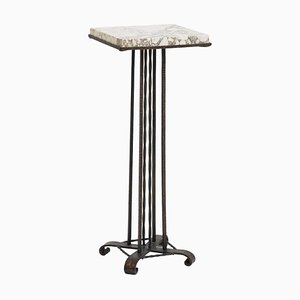 Tall Art Deco Iron and Marble Side Table or Pedestal, 1930s