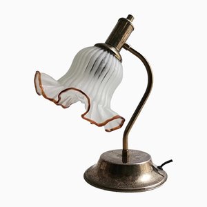 Lámpara de mesa Tulip portuguesa Mid-Century de metal y vidrio, años 70