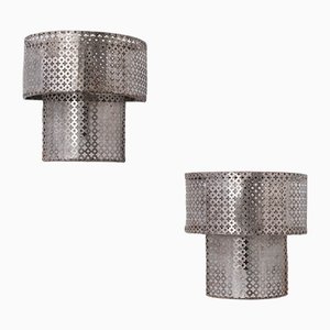 Mid-Century Perforated Metal Wall Sconce Lights, Set of 2