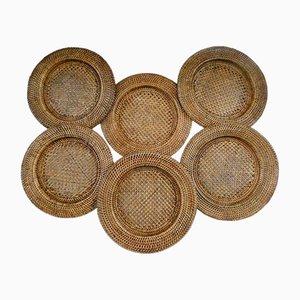Vintage Round Rattan Placemats, 1970s, Set of 6