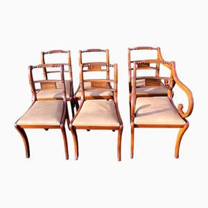 Mahogany Rope Back Dining Chairs with Brass Inlay, 1960s, Set of 6