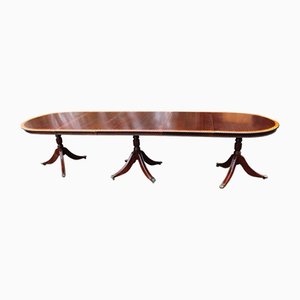 Large Mahogany 3 Pillar Dend Dining Table with Pie Crust Edge, 1960s