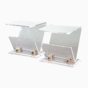 Acrylic Glass and Brass Bedside Tables with Magazine Holder by Charles Hollis Jones, Germany, 1970s, Set of 2