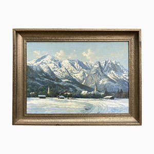 Ernst Lang, Snowy Garmisch Landscape, 1930s, Oil on Canvas, Framed