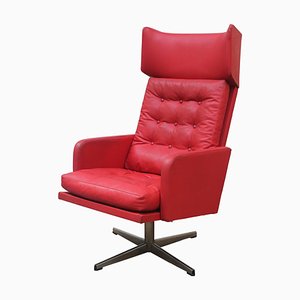 Red Leatherette Swivel Armchair, 1970s