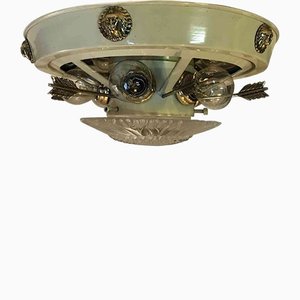 Lacquered Ceiling Light in Brass and Crystal, 1890s