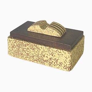 Art Déco Box aus braunem Holz & Keramik, Frankreich, 1940er
