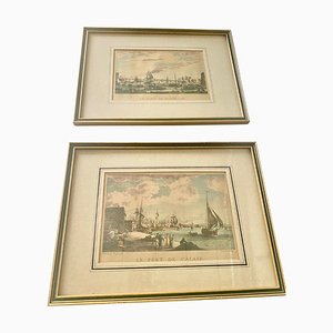 19th Century Gold Engraved Wood Frame with French Navigation Ports, France, Set of 2