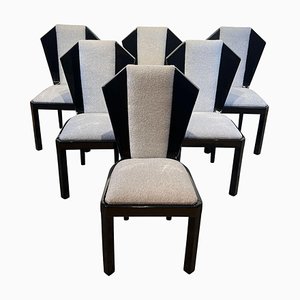 Art Deco Dining Chairs in Black Lacquer & Grey Fabric, France, 1930s, Set of 6