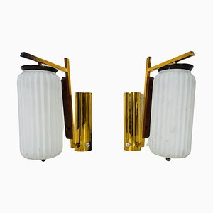 Brass and Opaline Glass Wall Lamps from Stilnovo, Italy, 1960s, Set of 2