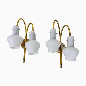 Wandlampen aus Messing & Opalglas, Italien, 1960er, 2er Set