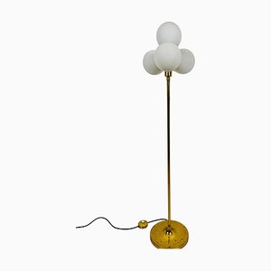 4-Arm Floor Lamp in Brass and Opaline Glass from Kaiser, Germany, 1960s