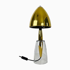 Glass Table Lamp with Brass Shade, 1960s