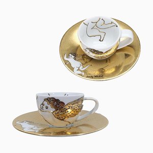 Golden Angels Espresso Cup and Saucer attributed to Andy Warhol for Rosenthal, 1980s, Set of 2