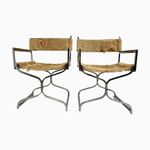 Chrome Chairs with Faux Fur Upholstery attributed to Arrmet, Italy, 1970s, Set of 2
