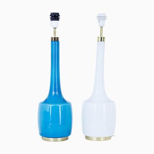 Lámparas de mesa en blanco y azul de Bergboms, años 60. Juego de 2