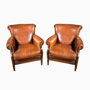 Vintage Dark Brown Leather Armchairs, Set of 2