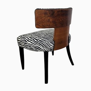 Mid-Century Italian Art Deco Briar Walnut Animalier Zebra Upholstered Chair, 1940s