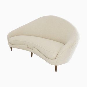 Mid-Century Beige Buclé Organic Curved Sofa, Italy, 1950s