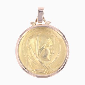 18 Karat French Rose and Yellow Gold Virgin Mary Medal, 1960s