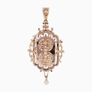 18 Karat 19th Century French Fine Pearl Rose Gold Brooch Pendant