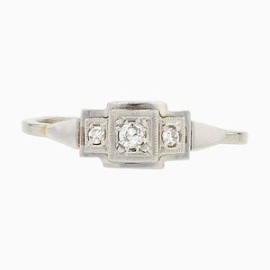 18 Karat Art Deco French Diamonds White Gold Thin Ring, 1920s
