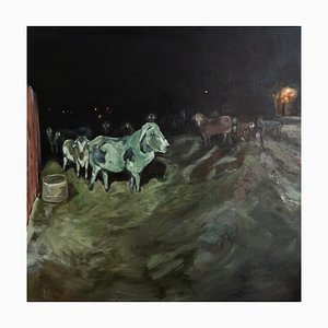 Baurjan Aralov, Cows Watching You Cry, 2022, óleo sobre lino