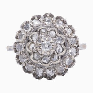 Vintage 18k White Gold Rose Cut Diamond Patch Ring, 1930s